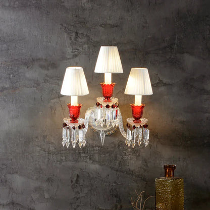 Luxury 3-Arm Candle Light Red Crystal Wall Light