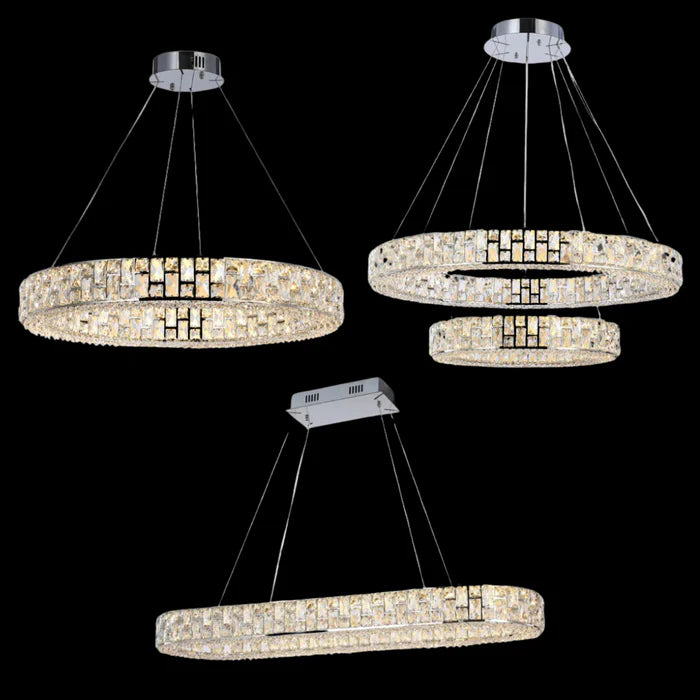 Light Luxury Round/Oval Spliced Crystal Chandelier for Living/Dining Room/Kitchen Island