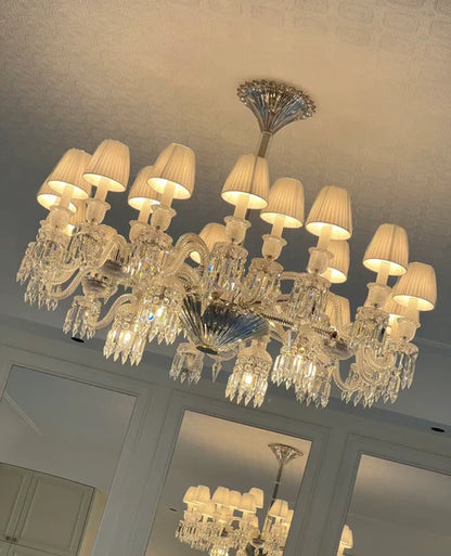 Elegant Crystal Chandelier Ceiling Light for Living Room Dining Room Fabric Lampshade