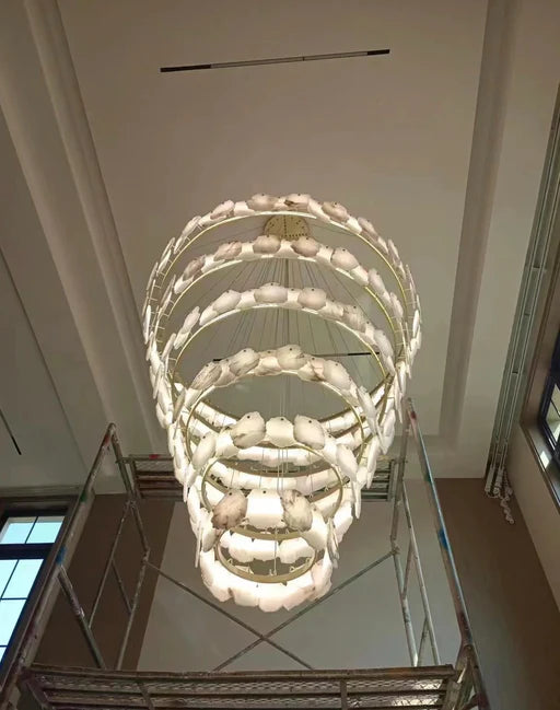 Modern Multi-layer White Marble Chandelier for Staircase/Foyer