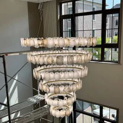 Modern Multi-layer White Marble Chandelier for Staircase/Foyer