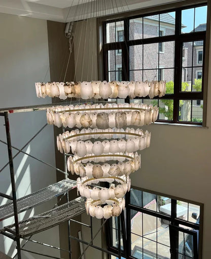 Modern Multi-layer White Marble Chandelier for Staircase/Foyer