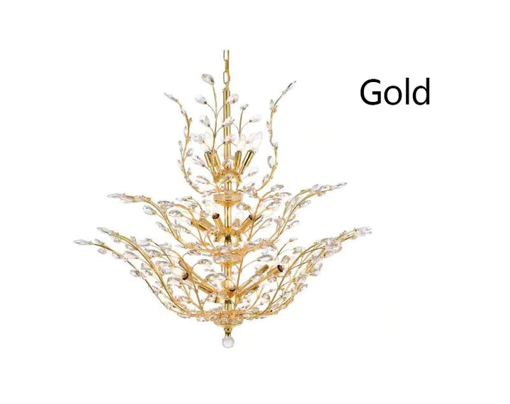 Gold/Silver/Brown Twig Branch Crystal Leaf Chandelier