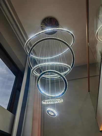 Light Luxury 5/6/7 Rings Crystal Chandelier for Staircase/Foyer/Villa