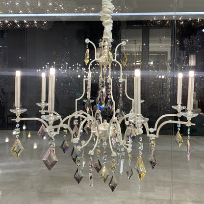 Modern Light Luxury Rhombic Colorful Crystal Chandelier in Antique Silver Finish