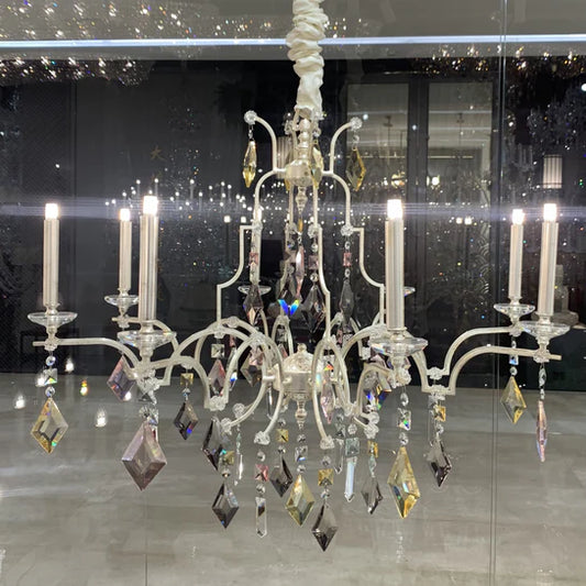 Modern Light Luxury Rhombic Colorful Crystal Chandelier in Antique Silver Finish