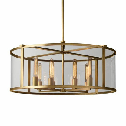 Round Mid-Century Farmhouse Chandelier Brass Gold/ Black Finish Cage Style Taper Candle Pendant Lighting Fixture