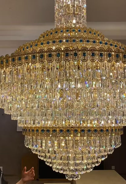 Luxury Extra Large Conical Crystal Chandelier for High Celling Living Room/Foyer