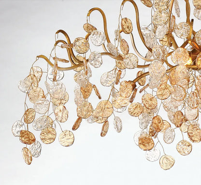 Extra Large Transitional Hand-strung Glass Wafers Chandelier for Staircase/Foyer