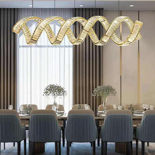 Luxury Linear Spiral Crystal Chandelier for Dining Room/Kitchen Island