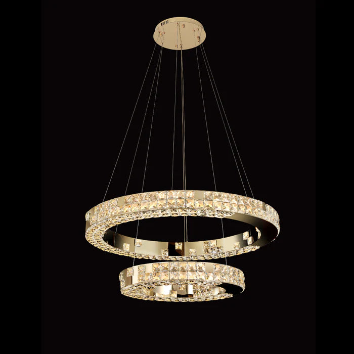 Modern Luxury 1/2/3/6-Ring Crystal Pixel Cube Chandelier Set for Staircase/Foyer/Living Room