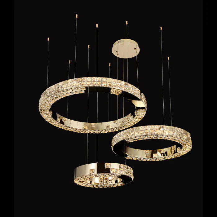 Modern Luxury 1/2/3/6-Ring Crystal Pixel Cube Chandelier Set for Staircase/Foyer/Living Room