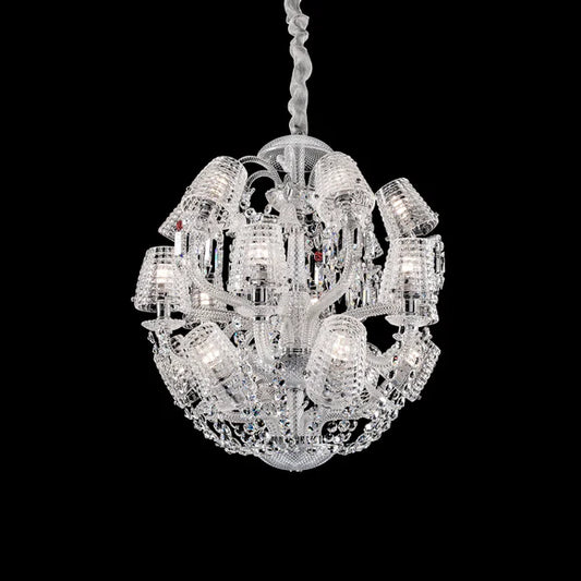 Luxury Globe Crystal Chandelier With Fabric/Crystal Glass Lampshades