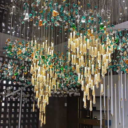 Extra Large Floating Crystal Raindrop Colorful Stone Chandelier for Hotel/Restaurant/Villa