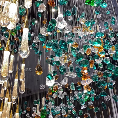 Extra Large Floating Crystal Raindrop Colorful Stone Chandelier for Hotel/Restaurant/Villa