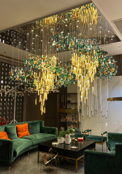 Extra Large Floating Crystal Raindrop Colorful Stone Chandelier for Hotel/Restaurant/Villa