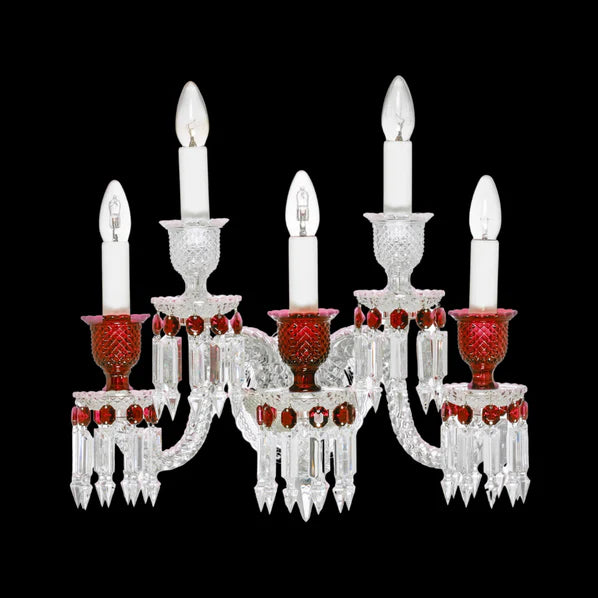 Luxury 5-Candle Light Red Crystal Wall Light