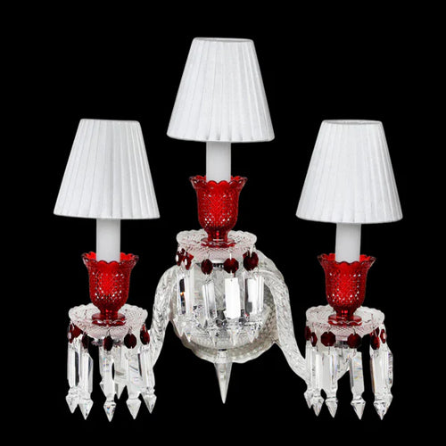 Luxury 3-Arm Candle Light Red Crystal Wall Light