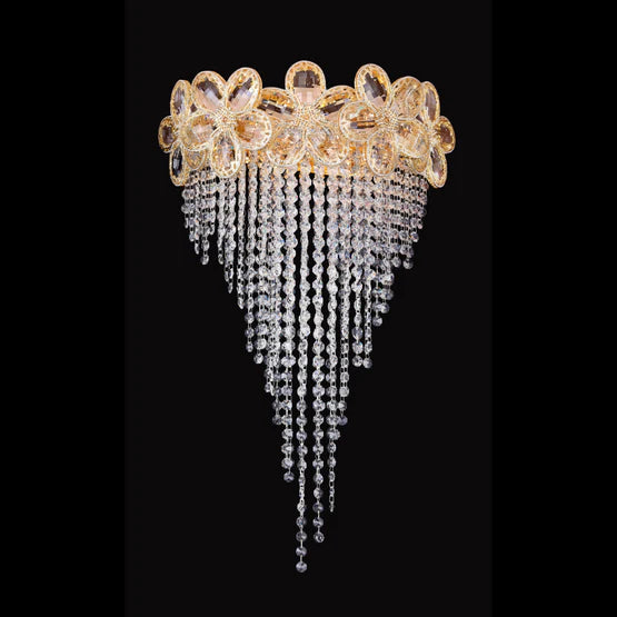 Modern Gold Flower Crystal Tassel Wall Light