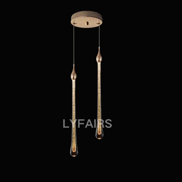 Foyer Glass Drops Pendant Chandelier Spiral Staircase High Ceiling Light Fixture In Gold Finish