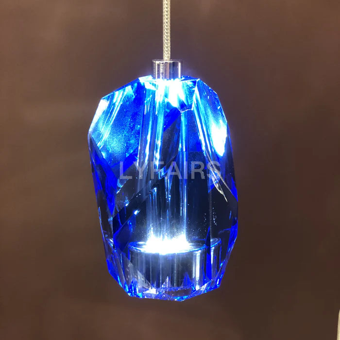 Modern Floating Clear/Blue/Amber Irregular Crystal Chandelier for High-ceiling