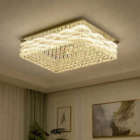 Modern&Luxury Extra Flush Mount Rectangle Crystal Chandelier