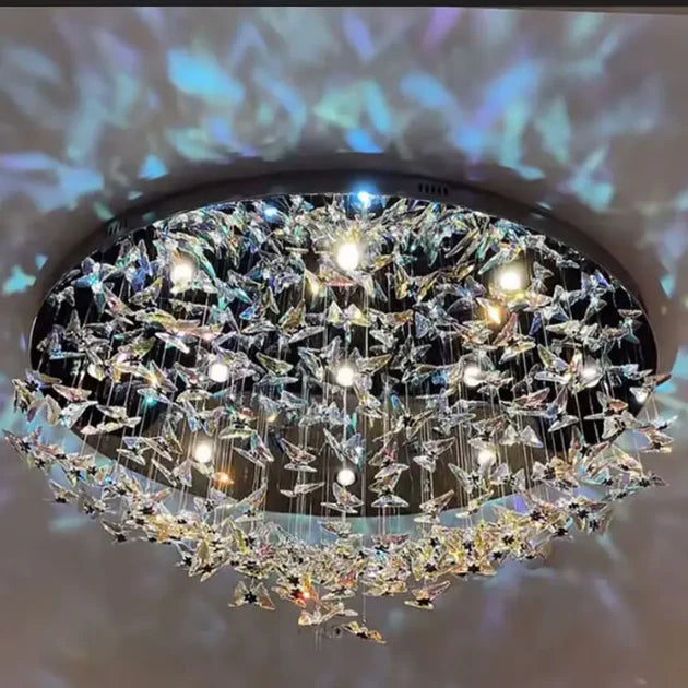 Light Luxury Art Design Round Flush Mount Butterfly Chandelier