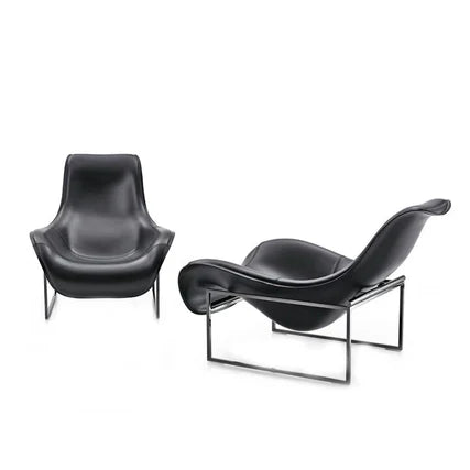 Italian Minimalist Fiberglass Lounge Chair Leather Accent Chair