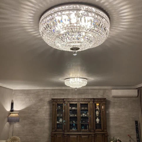 Modern 9/12/15-Light Flush Mount Crystal Chandelier in Gold/Silver Finish