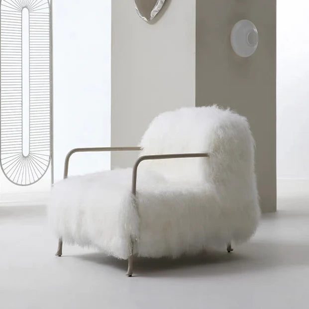 Italian Minimalist White Plush Lounge Chair