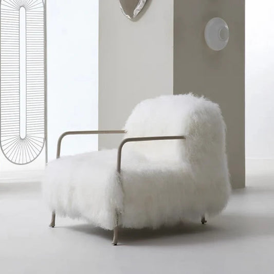 Italian Minimalist White Plush Lounge Chair