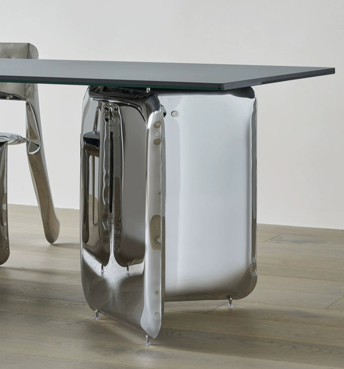 Modern Rectangular Rock Dining Table With Stainless Steel Leg