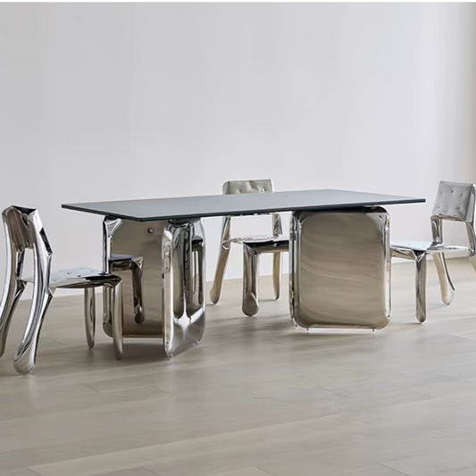 Modern Rectangular Rock Dining Table With Stainless Steel Leg
