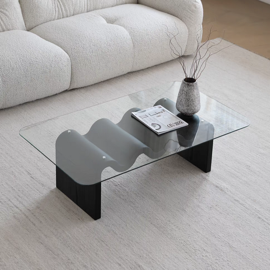 Modern Black Wave Glass Coffee Table