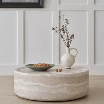 French Round Coffee Table With Cave Stone Decoration