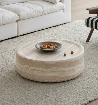 French Round Coffee Table With Cave Stone Decoration