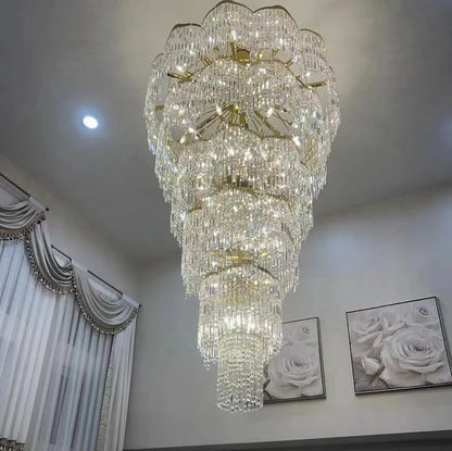 Oversized European Multi-layers Golden Luxury Crystal Chandelier Villa/High-ceiling/Foyer