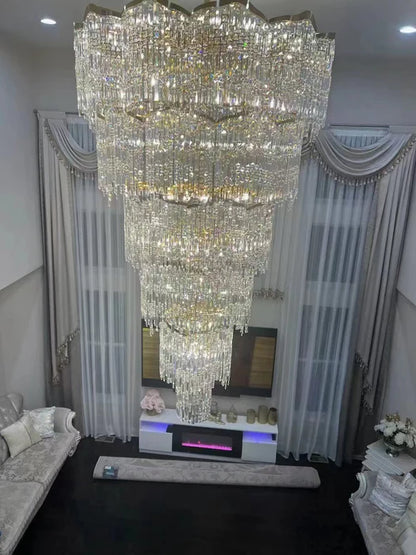 Oversized European Multi-layers Golden Luxury Crystal Chandelier Villa/High-ceiling/Foyer