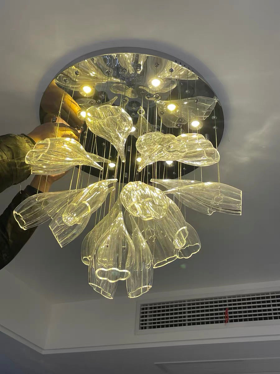 Luxury Art Design Petal-like Clear Glass Chandeliers