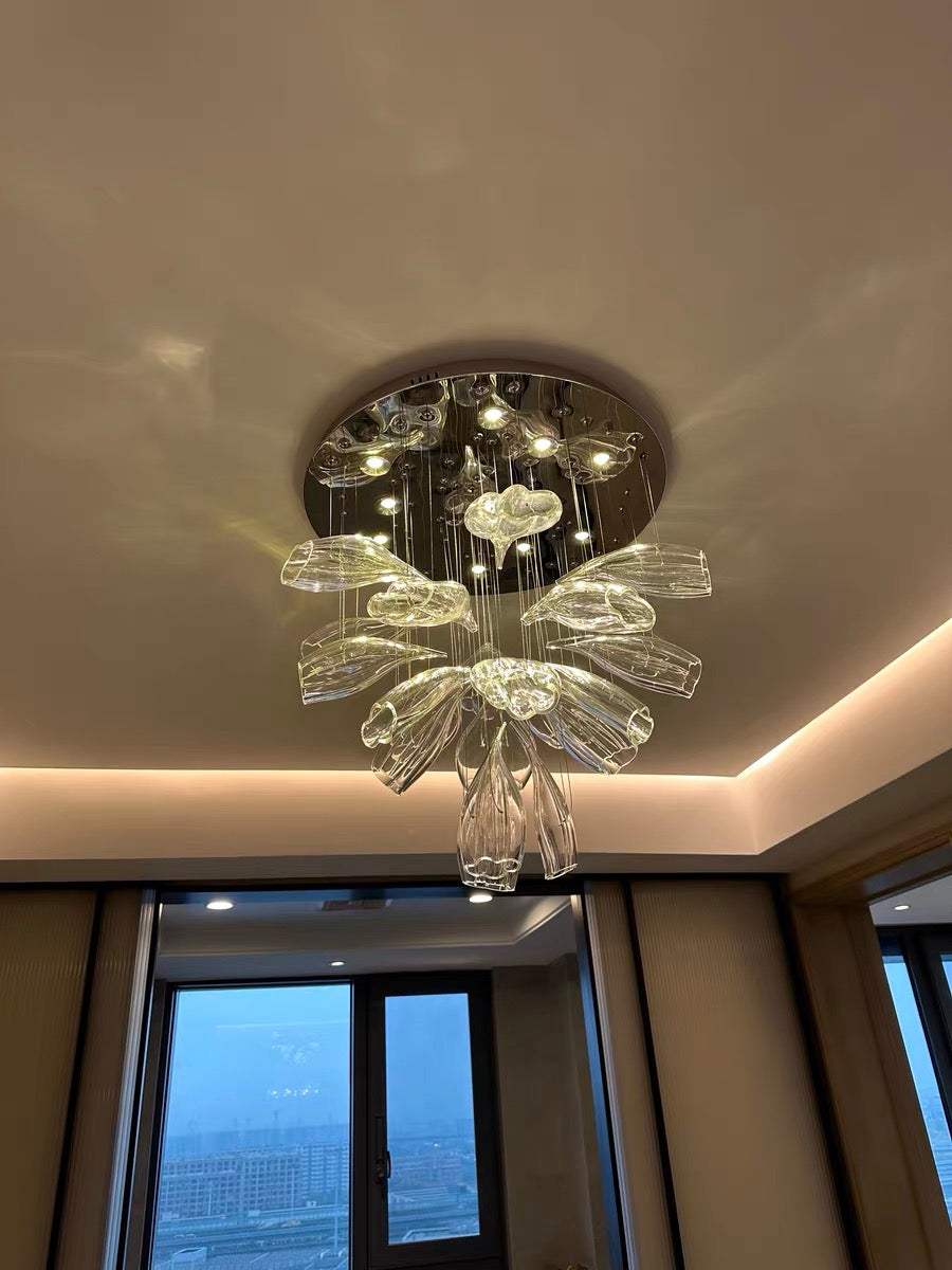 Luxury Art Design Petal-like Clear Glass Chandeliers