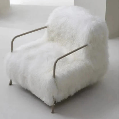 Italian Minimalist White Plush Lounge Chair