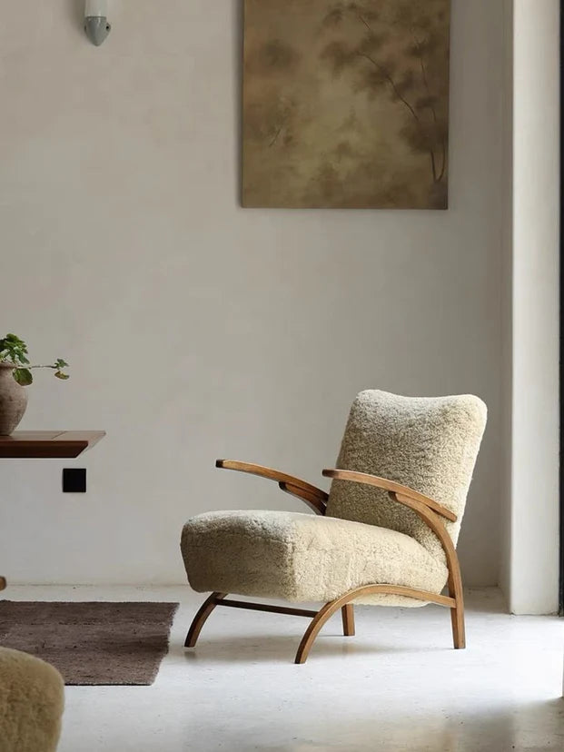 French Style Cozy Wood Lounge Armchair