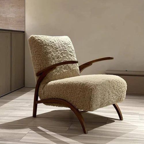 French Style Cozy Wood Lounge Armchair