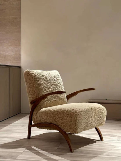 French Style Cozy Wood Lounge Armchair