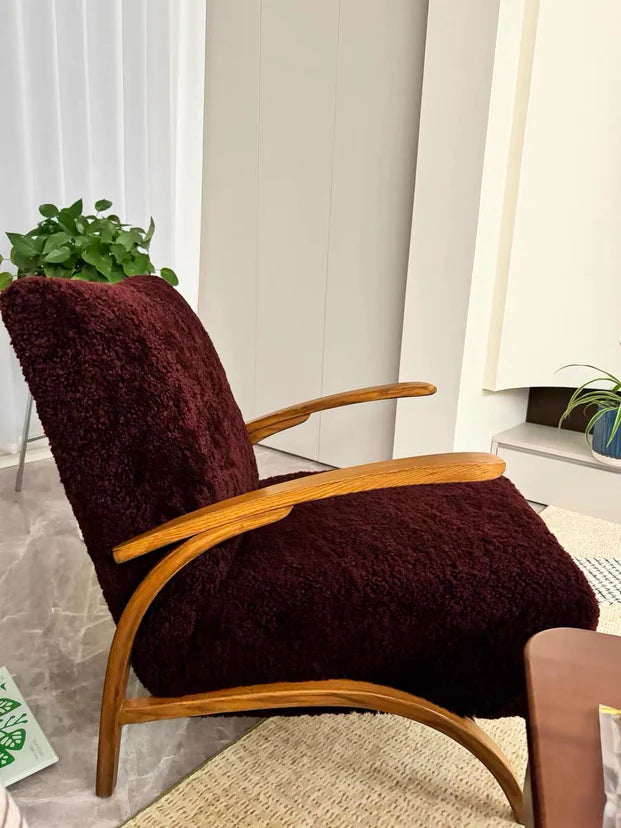 French Style Cozy Wood Lounge Armchair