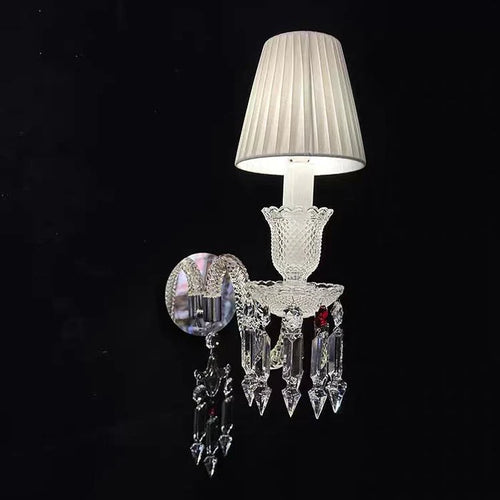 Customized Luxury 1-Light Crystal Wall Light with White Lampshade