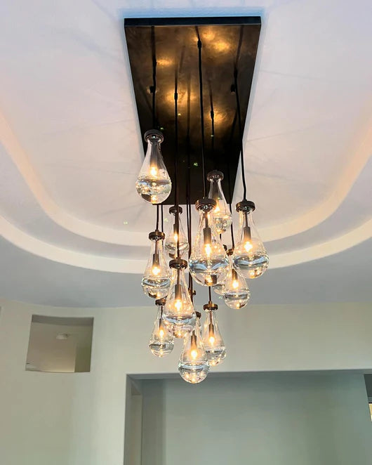 Modern Raindrop Crystal Chandelier with Rectangular Canopy