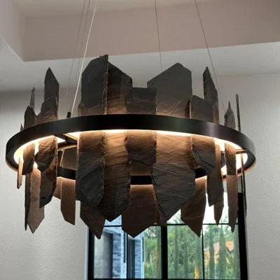 Designer Model Creative Black Rings Irregular Stone Decorative Chandelier for Living/Dining Room