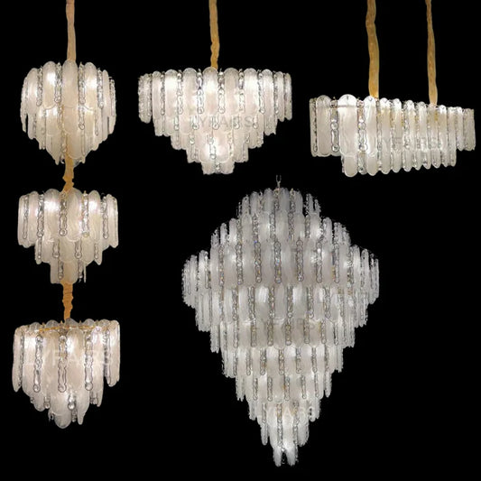 Modern Feather Crystal Chandelier Set in Chrome/Gold Finish for High/Low-ceiling