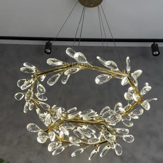 Modern 1/2-Ring Wreath Crystal Chandelier for Low-ceiling